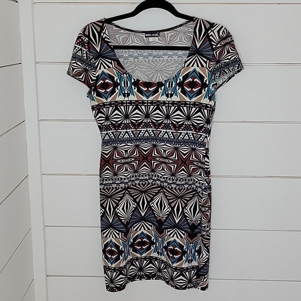 WET SEAL large Aztec-like mini dress VINTAGE Y2k 90s